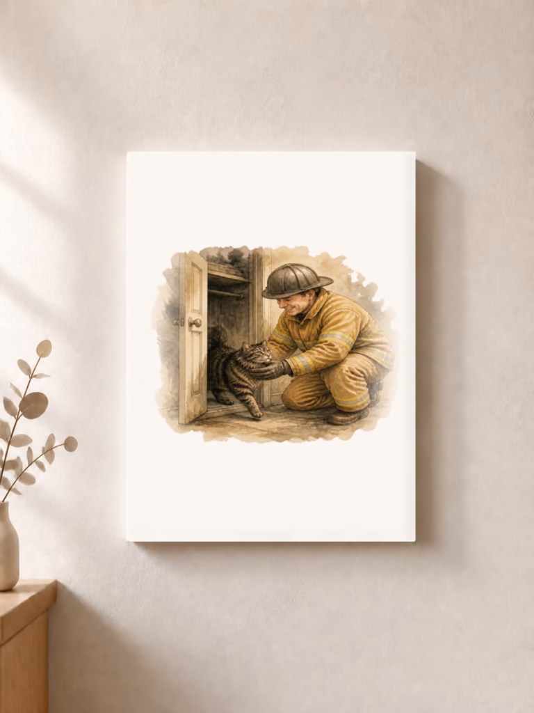 Poes Toast overleeft grote brand in kast, canvas 30 × 30 cm