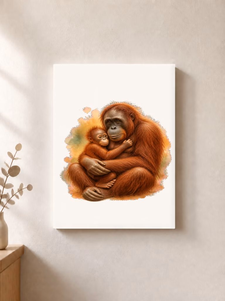 Geredde orang-oetans krijgen nu zelf baby's in het wild, canvas 30 × 30 cm