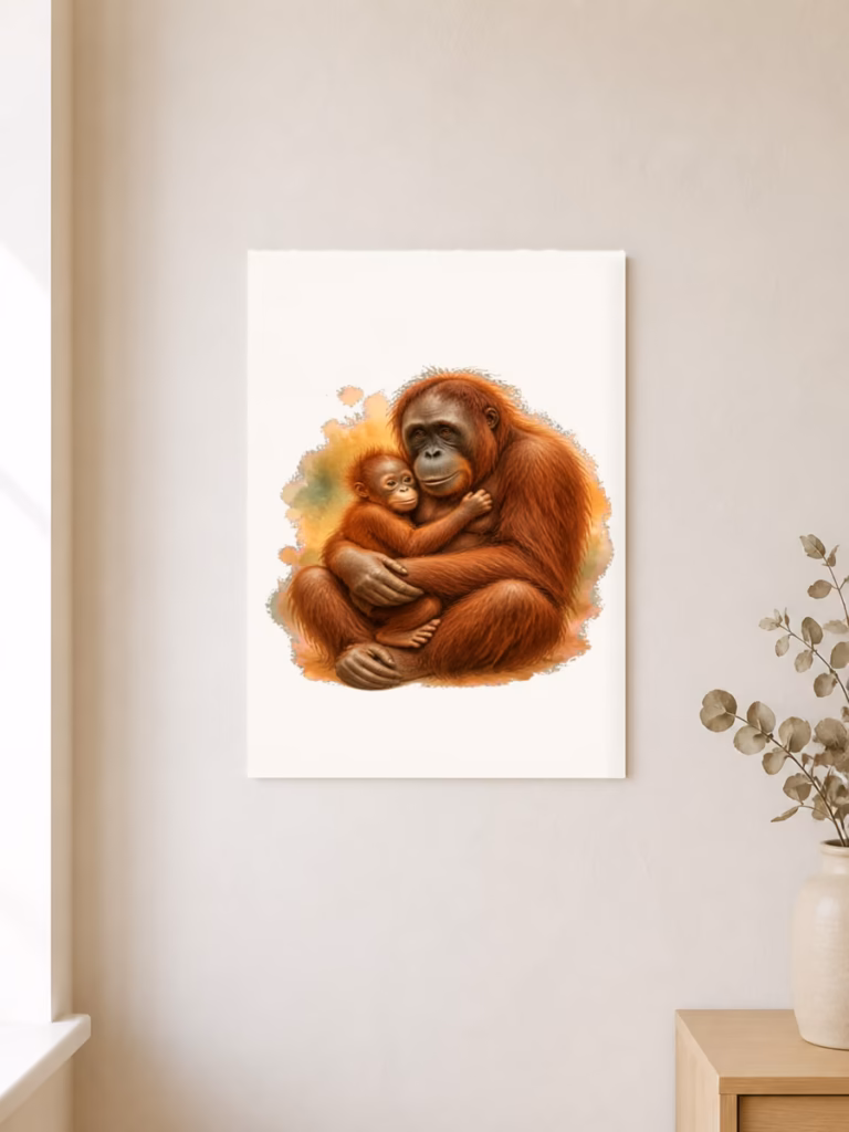 Geredde orang-oetans krijgen nu zelf baby's in het wild, poster 30 × 40 cm