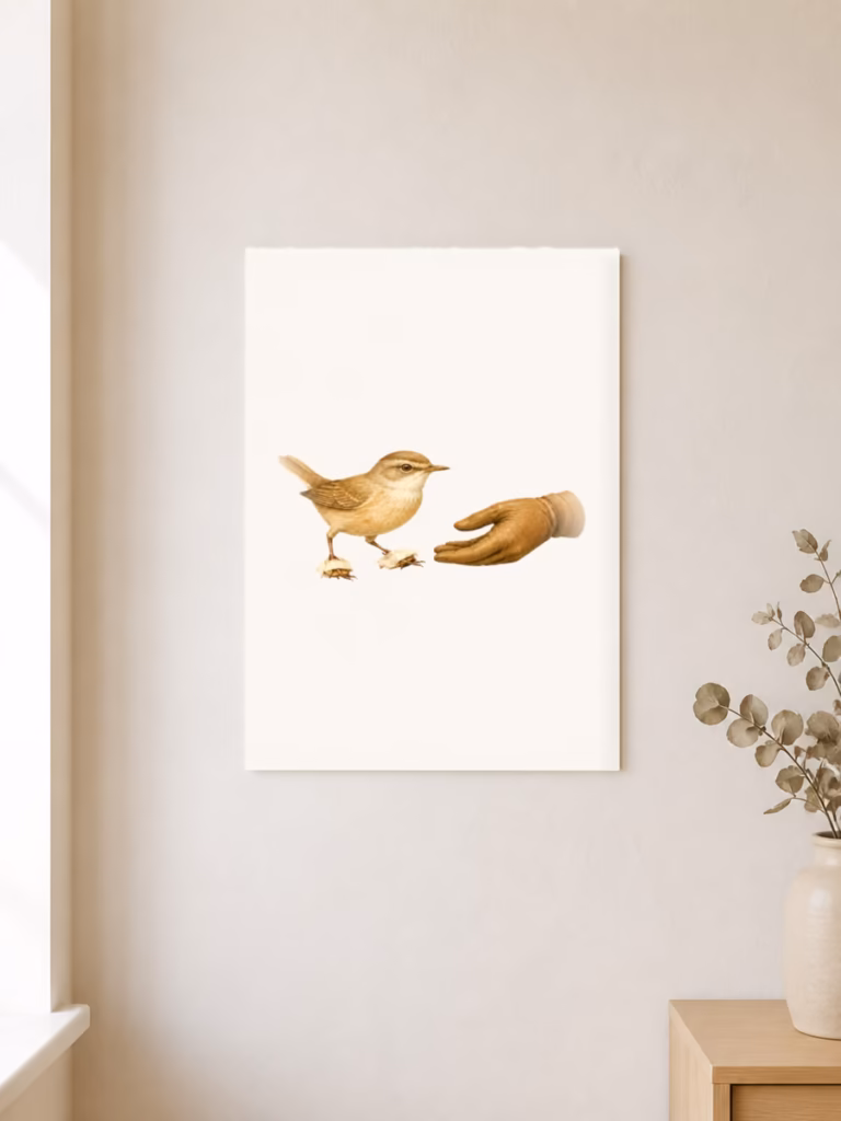 Kleine gipsen schoentjes helpen zieke vogels weer lopen, poster 30 × 40 cm