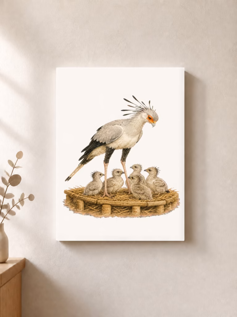 Vijf zeldzame secretarisvogel kuikens geboren in dierentuin, canvas 30 × 30 cm