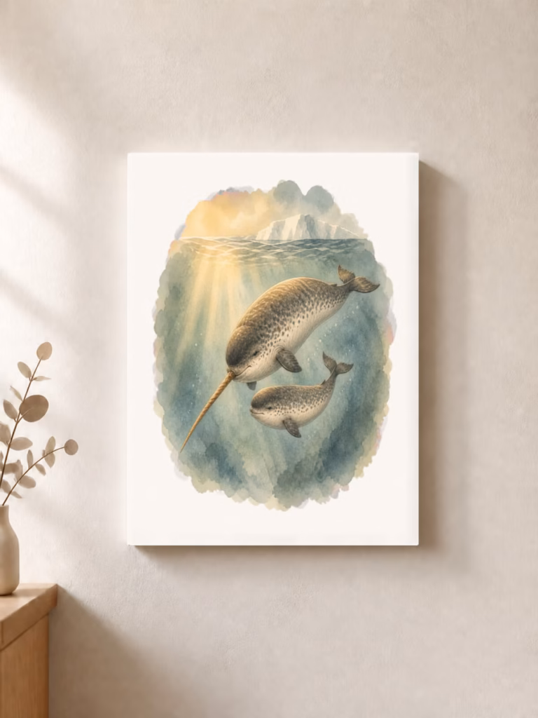 Waarom de slagtand van de narwal zo bijzonder gedraaid is, canvas 30 × 30 cm
