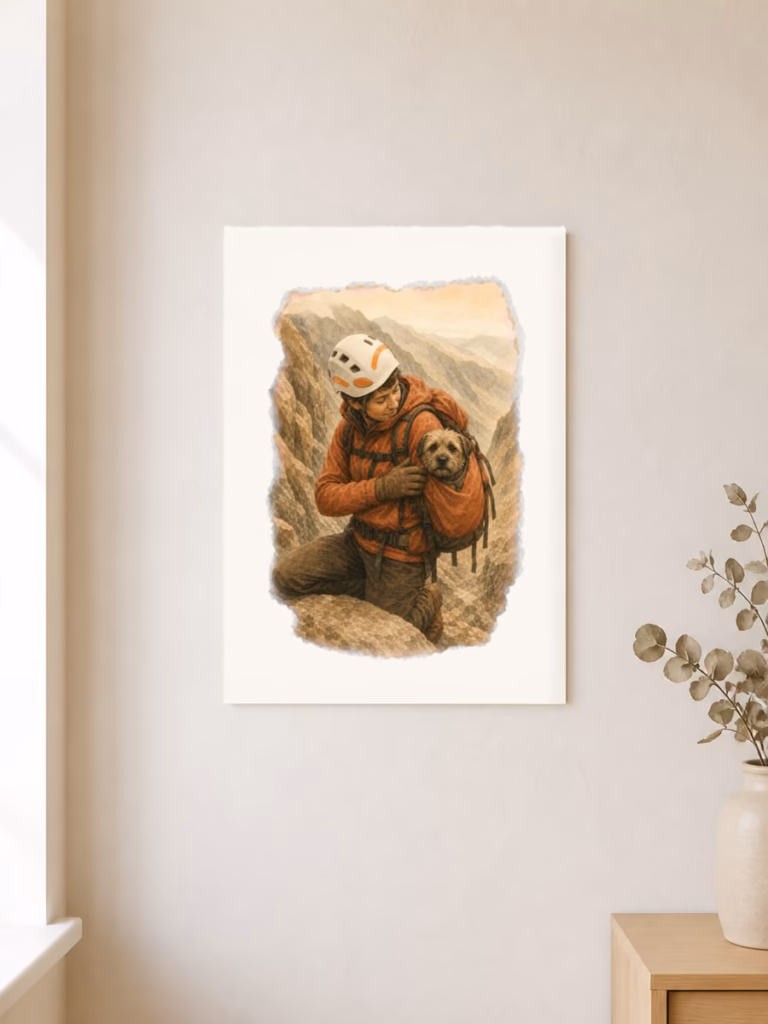 Hondje gevonden na drie weken op een hoge berg, poster 30 × 40 cm
