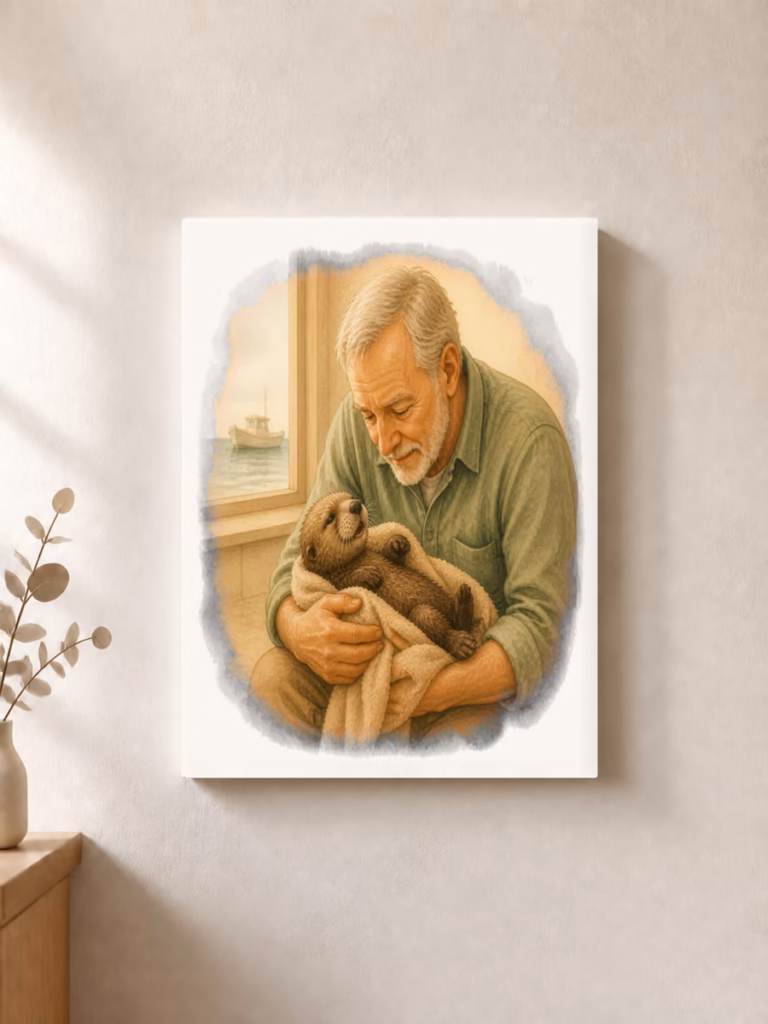 Man redt kleine otter met reanimatie, canvas 30 × 30 cm