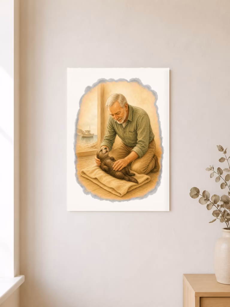 Man redt kleine otter met reanimatie, poster 30 × 40 cm