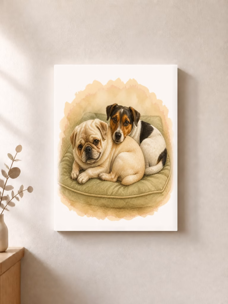 Dolly en Manny blijven samen thuis, canvas 30 × 30 cm