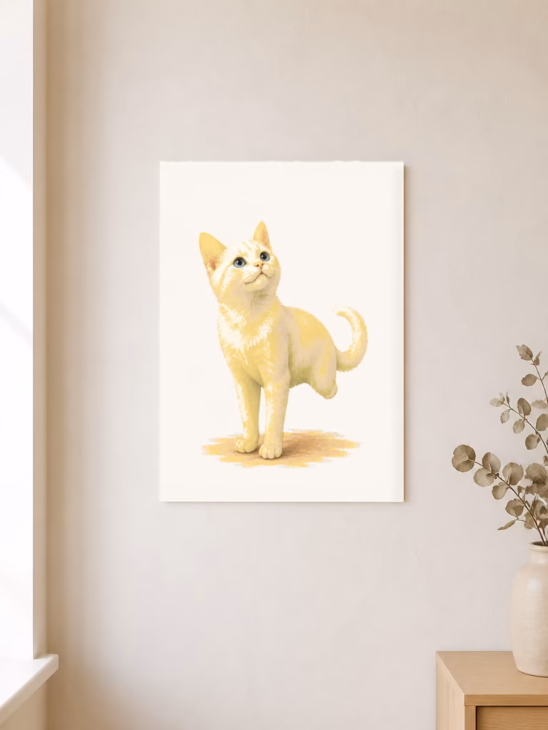 Yoghurt vindt rust in zijn nieuwe thuis, poster 30 × 40 cm