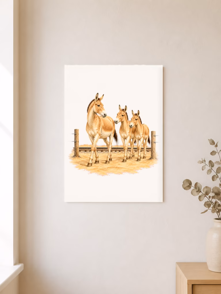 Wilde ezels vinden weer ruimte in Mongolië, poster 30 × 40 cm