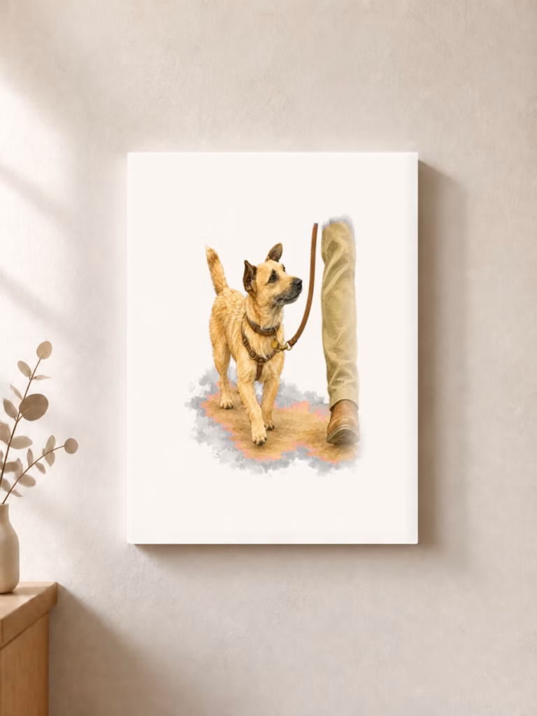 Gareth vindt vertrouwen in zijn nieuwe thuis, canvas 30 × 30 cm