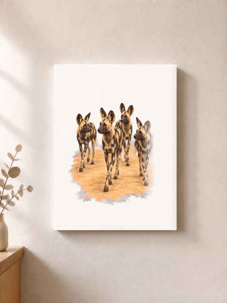 Wilde honden duiken weer op in Kasungu, canvas 30 × 30 cm