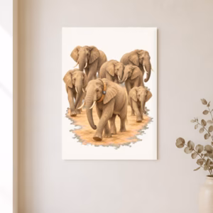 Zes olifanten laten Hwange beter zien, poster 30 × 40 cm